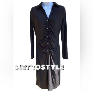 Womens Vintage Metrostyle Long Sleeve Button Down Black Dress Size 4
